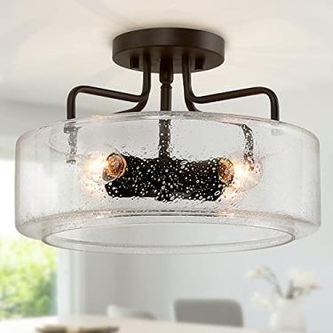 Imagem de Luz de teto semi-embutida, 4 luzes de montagem embutida no campo com sombra de vidro sementes para tambor para corredor, quarto, cozinha, hall de entrada e banheiro, bronze polido a óleo