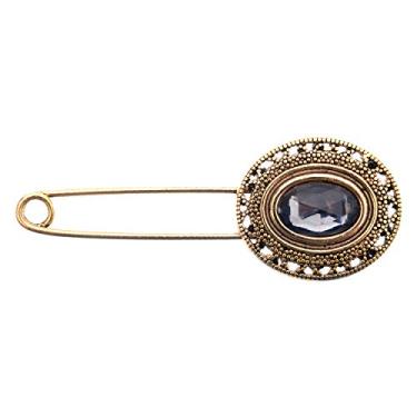 Imagem de Mibo Pin Kilt de zinco fundido - 9 cm - Forma oval de filigrana - Ouro antigo com imitação de pedra preciosa - Antracite