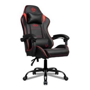 Imagem de Cadeira Gamer TGT Heron TC | Espuma Moldada | Almofadas para Lombar e Pescoço | Suporta até 120kg | Ajuste de Inclinação | Braço Fixo | Preto e Vermelho | TGT-HRTC-BR02