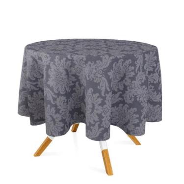 Imagem de Toalha de Mesa Redonda em Tecido Jacquard Cinza Chumbo Medalhão Tradic