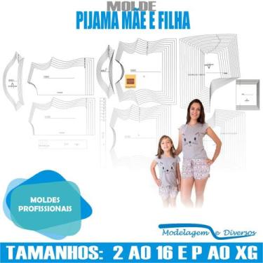 Imagem de Moldes Pijama Mae E Filha, Modelagem&Diversos, Tamanhos P Ao Xg E 2 A 