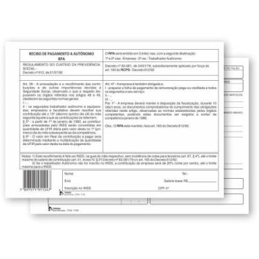 Imagem de Impresso Recibo Autônomo Pagamento 3 Vias 25X3 Folhas - Pacote com 10 