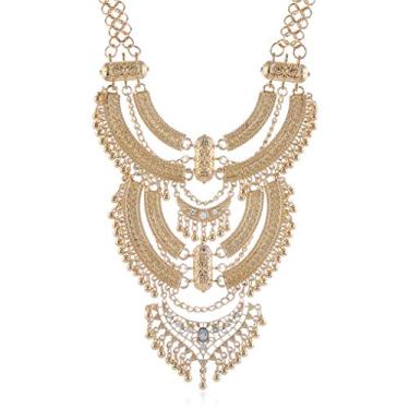 Imagem de Lyhcside Gargantilha vintage chunky tribal com babador, boêmia, gargantilha, Zinco, Sem pedras preciosas