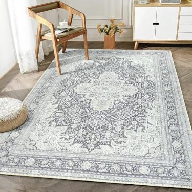 Imagem de Bloom Rugs Tapete lavável antiderrapante 1,8 m x 18 m - Tapete de área medalhão tradicional azul carvão para sala de estar, quarto, sala de jantar e cozinha - Tamanho exato: 1,5 x 18 m