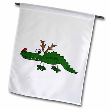 Imagem de 3dRose Jacaré engraçado com nariz vermelho e chifres como rena - bandeira de jardim, 30,48 x 45,72 cm
