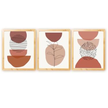 Imagem de Kit 3 Quadros Decorativos Abastrato Folhagem Natureza Plantas Boho c/Moldura Natural 30x40cm (Kit 05)