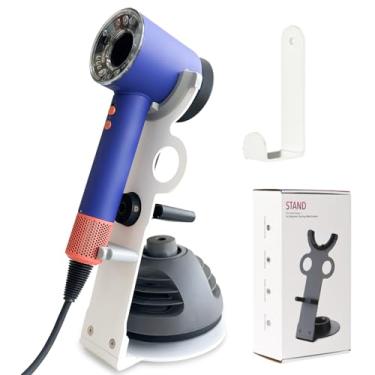 Imagem de genyen eye Suporte para secador de cabelo Dyson, suporte para secador de cabelo Dyson atualizado, suporte para secador de cabelo, branco para armazenar 5 acessórios de secador de cabelo Dyson com