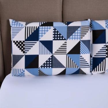 Imagem de Jogo de Lençol 100% Algodão 200 Fios Lençol Com Elastico Lençol e Fronha ESTAMPADO CAMA BOX E COMUM, Lençol Solteiro, Casal e Queen (SOLTEIRO 2 PEÇAS, GEOMETRICO AZUL)