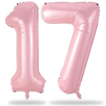 Imagem de Balão Número 17 - Rosa Claro - 40cm - Festa de Aniversário