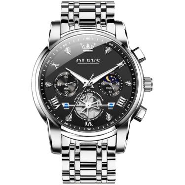 Imagem de Relógio OLEVS Classic Luxury Black Big Face Silver para homens