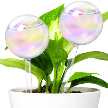 Imagem de Bvrbaory 2 globos iridescentes autoirrigáveis, inserção de irrigação de plantas arco-íris, lâmpadas de vidro irrigador automático de plantas, globos de água de plantas de vidro transparente para