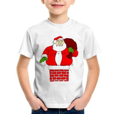 Imagem de Camiseta Infantil Papai Noel Chaminé - Foca na Moda, Branco, 12