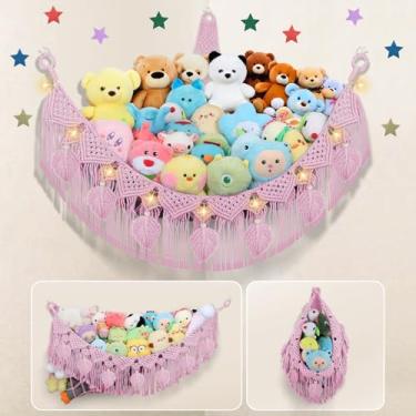Imagem de iHansee Rede De Canto Para Armazenamento De Bichos De Pelúcia, Organizador De Rede Grande Para Bichos De Pelúcia De 56'' Para Decoração De Berçário De Pelúcia, Suporte Para Brinquedos De Folha De Macr