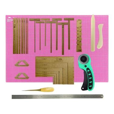 Imagem de Base De Corte Grande Kit Cartonagem Esquadro Régua Cortador - Adb