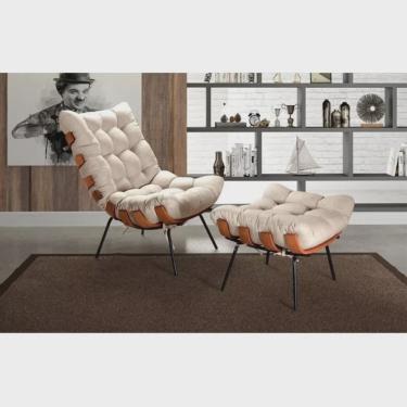 Imagem de Poltrona Costela de Adão com Puff Tecido Linho