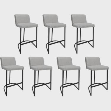 Imagem de Kit 07 Banquetas Com Encosto Noah Luxo Confort Bistrô Cozinha Ferro Preto Linho Bege - Ahz Móveis