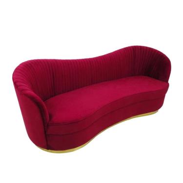 Imagem de Sofa Moderno Vinho Base Metal Dourado Luxo