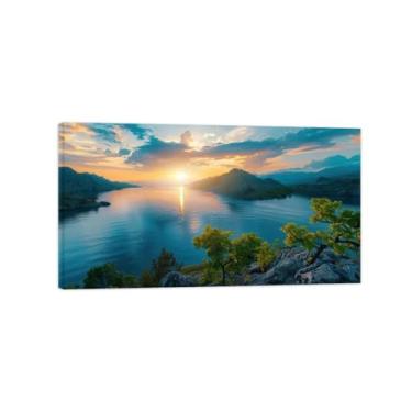 Imagem de Impressões de arte de parede da natureza. Imagens de decoração de lago. Pintura de arte de paisagem. Linda impressão de pôster moderno de nuvens do pôr do sol em tela para sala de estar 80 x 145 cm -