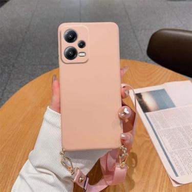 Imagem de Capa de silicone líquido com cordão para colar e alça transversal Redmi 12 para Xiaomi Redmi Note 12 11 4G 5G Note12 Pro Plus 11s, YTBGS rosa, para Redmi Note 9