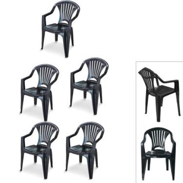 Imagem de Kit 5 Cadeira Poltrona Plástico Vime Multiuso Lazer Preta - Arqplast