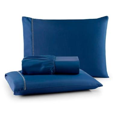 Imagem de Roupa de Cama Lençol Casal 400 Fios Percal 3 Peças Ponto Palito Anti-pilling com Toque Macio Premium