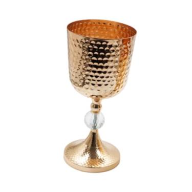 Imagem de Bothyi Vaso de urna para centro de mesa de casamento, recipiente para plantas em tom de cobre martelado, vaso de metal com suporte para flores para decoração, L