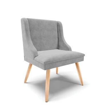 Imagem de Cadeira De Jantar Liz Suede Cinza Pés Palito Natural