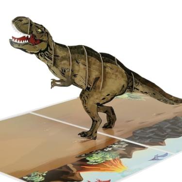 Imagem de iGifts And Cards Cartão pop-up de dinossauro T-Rex – Surpresa T-Rex 3D, aniversário, dia divertido, apenas porque, para crianças e fãs de dinossauros, 15 x 20 cm com envelope e cartão de notas