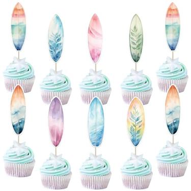 Imagem de 40 Pack Surfboard Cupcake Toppers Double Sided Surfboard Palm Tree Coconuts Cupcake Picks Holiday Beach Surf Cake Decorations for Summer Beach Theme Baby Shower Birthday Party Supplies
