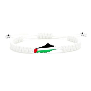 Imagem de Zircobic Série de pulseiras com pingente de bandeira palestina - Design de cordão trançado em preto, vermelho, verde e branco, para casais e amigos para uso diário, Adjustable, Aço inoxidável, Sem