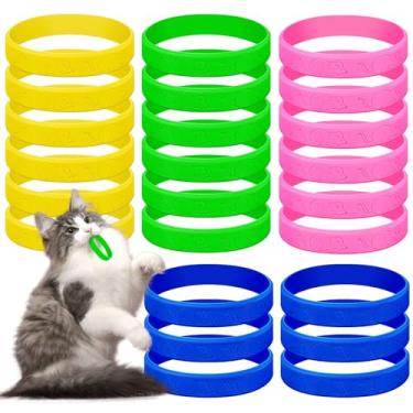 Imagem de AKAIXI Brinquedos para gatos, 24 peças, brinquedo de mastigar gatos de borracha, brinquedos interativos para gatos para matar o tempo, pulseiras coloridas para gatos