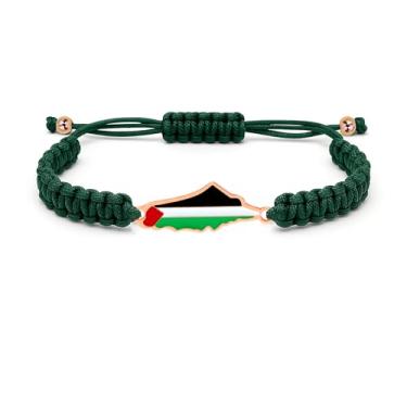 Imagem de Zircobic Série de pulseiras com pingente de bandeira palestina - Design de cordão trançado em preto, vermelho, verde e branco, para casais e amigos para uso diário, Adjustable, Aço inoxidável, Sem