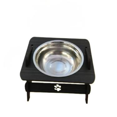 Imagem de Comedouro suspenso elevado com tampa Tigela de aço inoxidável para gatos e cães (Preto,M)