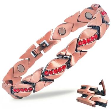 Imagem de SCVIYRUN - Pulseiras magnéticas de cobre para mulheres – Pulseiras magnéticas eficazes de cobre puro 99,99% e 2 elos fáceis para a mãe, One Size, Cobre, Cristais