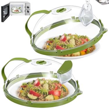 Imagem de Blushtier Pacote com 2 capas de respingos de micro-ondas de 26 cm para alimentos com vaporizador de água, capas de micro-ondas transparentes com alça e caixa de armazenamento de água para aquecer