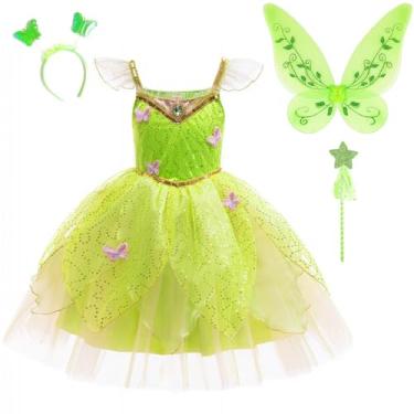 Imagem de Shaopaushow Fairy Princess Dress Up Tinker Bell Costume for Girls Butterfly Elf Outfit Green Sparkly Tulle Dress with Wings (Dress With Wing, 7-8 Years)