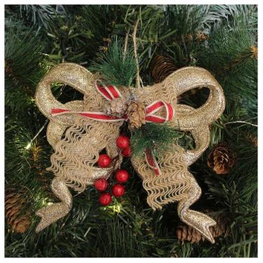 Imagem de Kit 8 Enfeite Pendente Natalino Laço Dourado Com Brilho Natal 18cm