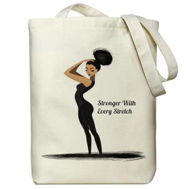 Imagem de Mais forte com cada bolsa elástica – Bolsa de lona inspiradora de pilates e ioga para mulheres, bolsa de treino reutilizável com zíper para academia, estúdio, presentes de bem-estar, bolsa de