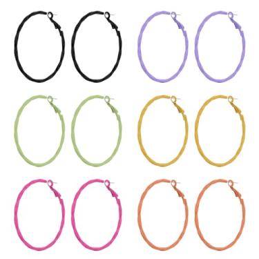 Imagem de ZKBKJSPZJB Um conjunto de 6 pares de brincos de argola grandes minimalistas coloridos esmaltados assados, brincos redondos coloridos para rosto quadrado, presente feminino moderno, 3, Acrílico, nuvem