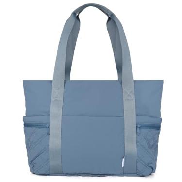 Imagem de NOL Natural Organic Lifestyle Bolsa feminina leve acolchoada com compartimentos com zíper | Bolsa de mão impermeável para viagens, trabalho, enfermeira, academia, azul empoeirado