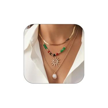 Imagem de KHKINDPRO Colar de sol de cristal em camadas para mulheres, moderno, colorido, hippie, boêmio, joias ocidentais, colar de declaração em camadas para vaqueiras country, acessórios de roupa de concerto