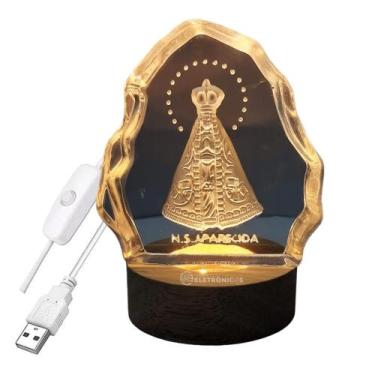 Imagem de Pedra Cristal Nossa Senhora Aparecida Luz Led 10cm Lembrancinha + BASE