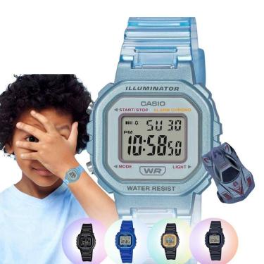 Imagem de Kit Relógio de Pulso Casio Infantil Masculino Resistente Água Calndário Alarme Digital LA-20WHS + Carrinho Miniatura