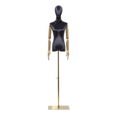 Imagem de Mannequin Manequim feminino de veludo com suporte de metal, expositor de roupas removível e ajustável, manequim de varejo(Black)