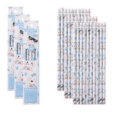 Imagem de YIHUANYIFA Lápis de desenho de arte HB azul a granel fofo divertido lápis de escrita de madeira com borrachas para crianças, estudantes, festa de recompensa, lembrancinha de professor, escola, sala de