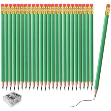 Imagem de Adhere 25 lápis de madeira com borracha premium pré-afiado hexágono grafite 2B lápis ideais para casa, escritório ou sala de aula com um apontador grátis (verde claro・25 peças)