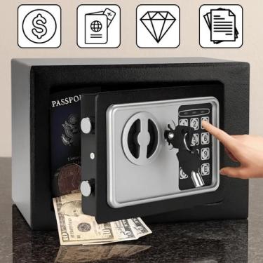 Imagem de Cofre Eletrônico Digital Em Aço Teclado Senha 2 Chaves Preto Segurança