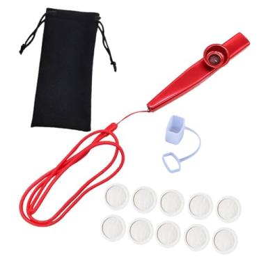 Imagem de Fenteer Flauta Kazoo Boca Kazoo Acompanhamento com Cordão Instrumento Musical Portátil com Membranas para Amantes da Música Mostrar Adultos, Vermelho