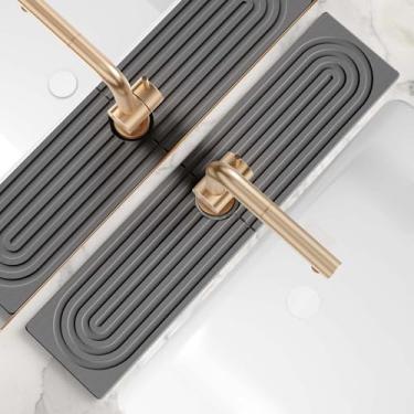 Imagem de Torneira de pia de diatomita protetor contra respingos - bandeja grande para pia de pedra, alça de torneira Mordern, pedra coletora de gotejamento, protetor durável para balcão de cozinha e banheiro