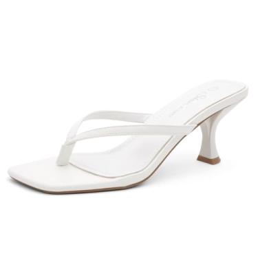 Imagem de Shoe Land Salto gatinho para mulheres | Chinelo de salto baixo | Chinelos de salto agulha de 6 cm | Sandálias elegantes de dedo aberto quadradas para o verão | 2025 na moda, Branco, 38